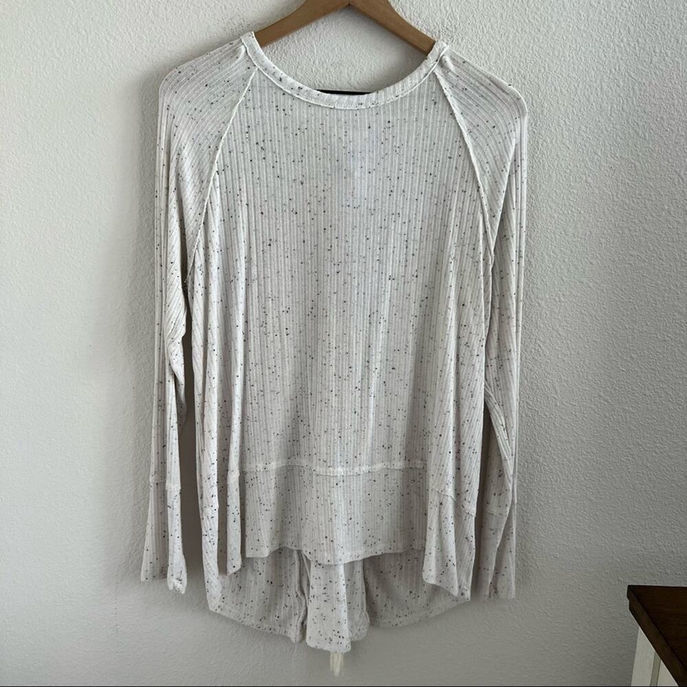 Knox Rose Cream Long Sleeve Speckled Boho Lace Back Top Large